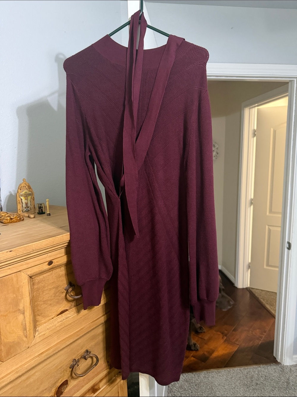 Simply Vera Vera Wang Long Sleeve Tie-Neck Dress - Burgundy